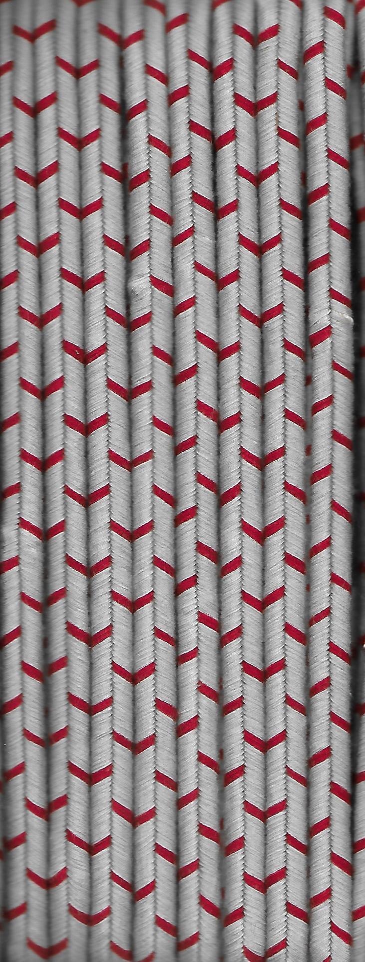 Flachkordel, Baumwolle, zweifach, grau mit roten Streifen