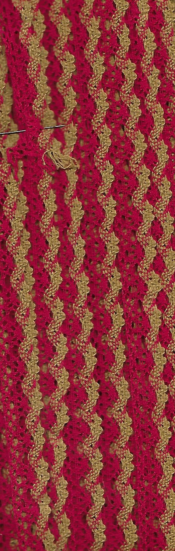 Baumwolle Spitzenband rot mit okerfarbiger Welle