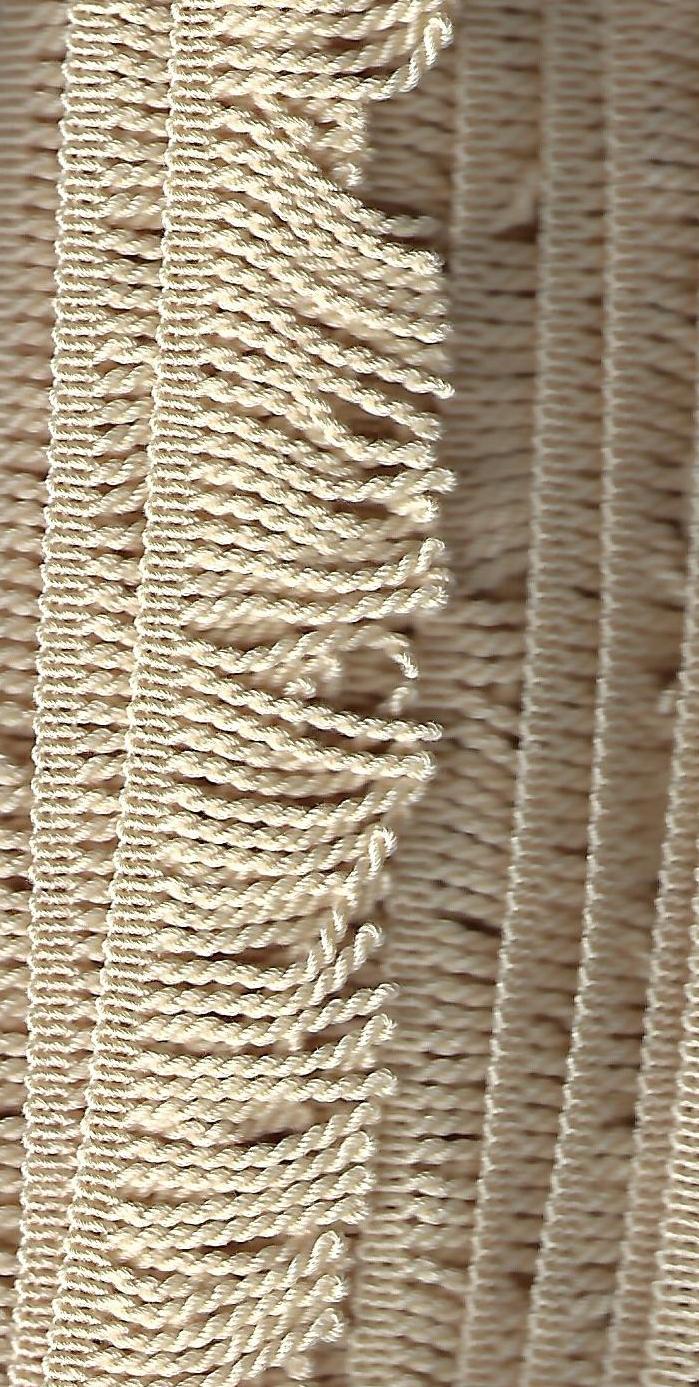 Baumwoll Zierband gewoben, hellbeige mit gedrehten Fransen
