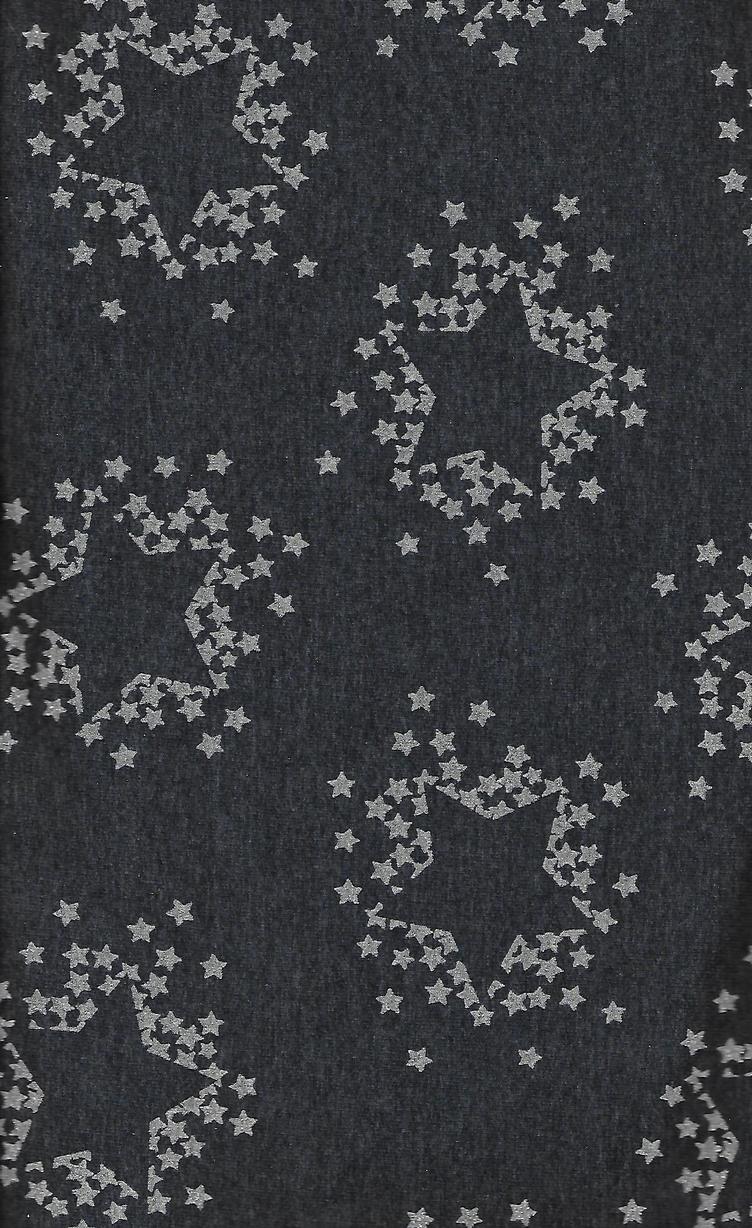 Jersey, jeansblau mit Silberglimmer Sternen, Oeko-Tex, 50 % Baumwolle, 45 % Polyester, 5 % Elasthan