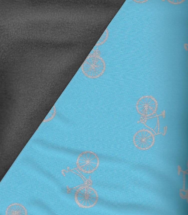 Softshell, hellblau mit reflektierenden Velos, 95 % Polyester, 5 % Elasthan