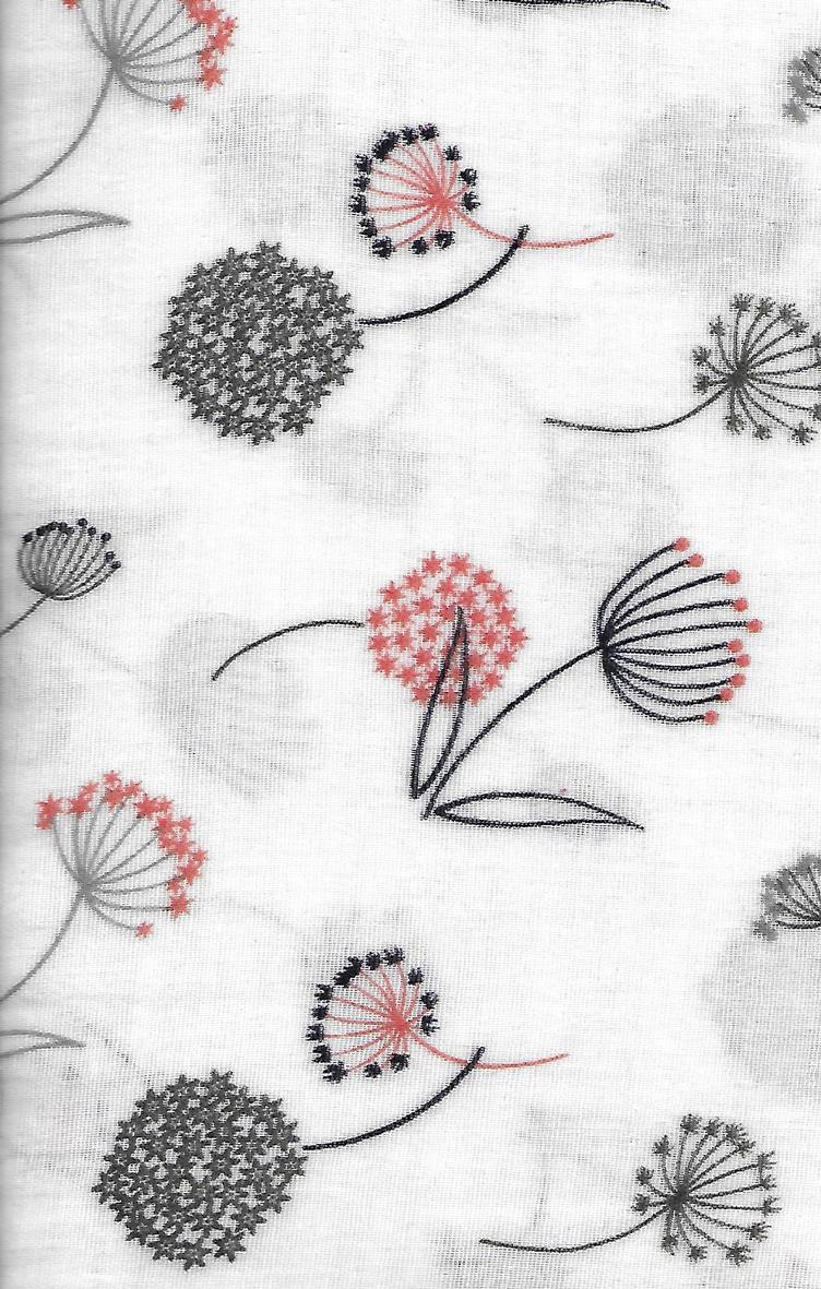 Double Gauze, weiss, mit orangen und schwarzen Blumen, 100 % Baumwolle