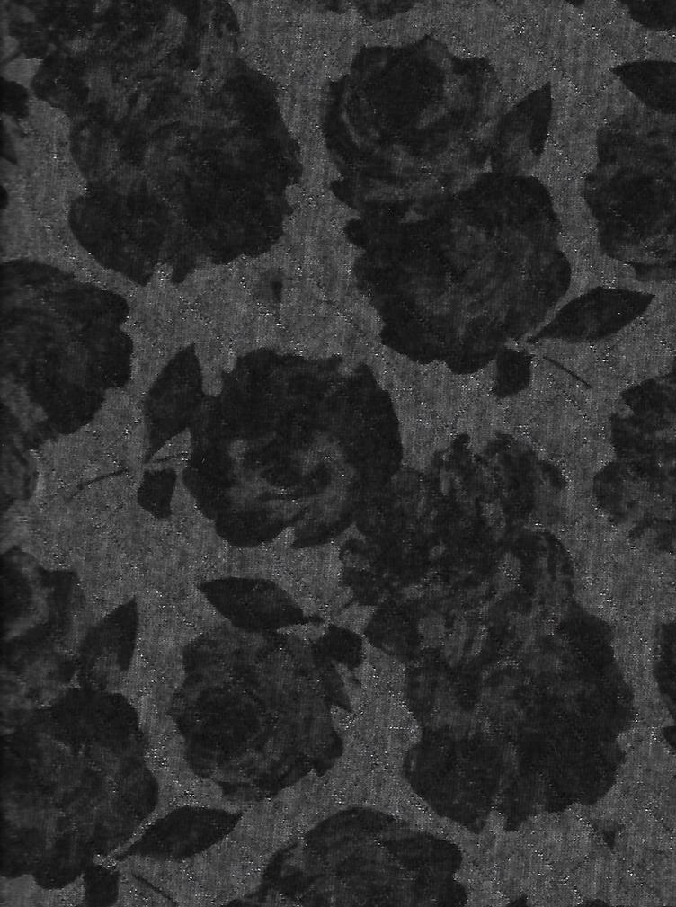 Strick, Jacquard Jersey, grau mit schwarz/grauen Rosen, abgestept, 65 % Polyester, 35 % Baumwolle