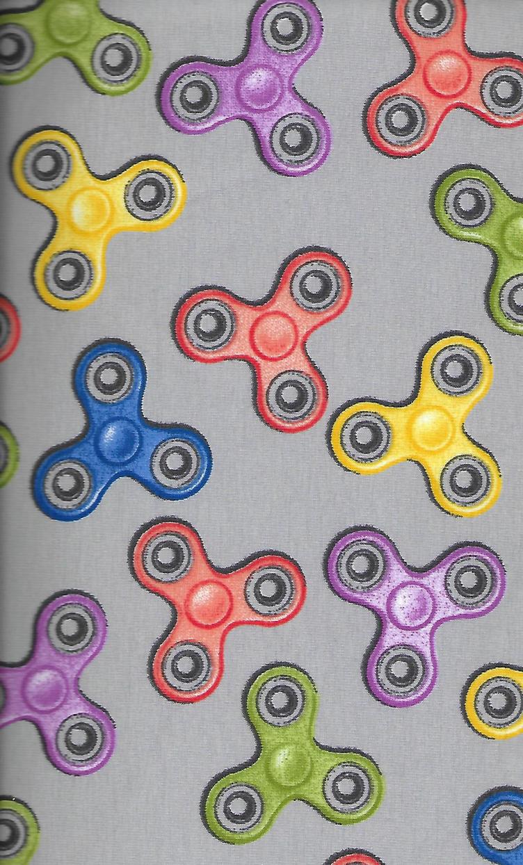 Jersey, grau mit grün, gelb, orange, pink, blauen Fingerspinner, Oeko-Tex, 95 % Baumwolle, 5 % Elasthan