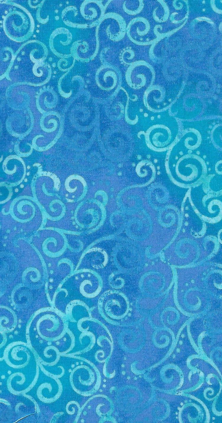 Baumwolle, blau mit türkis und hellblauen Ornamenten, für Patchwork, 100 % Premium Baumwolle