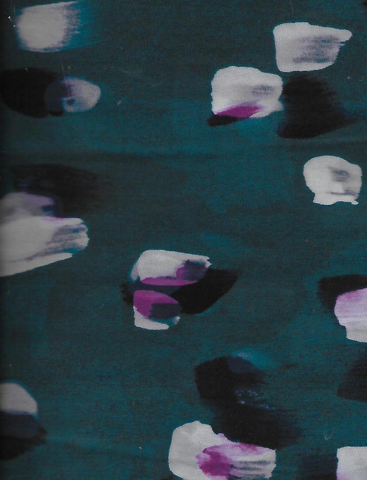 Burda Stoff, Polyester, petrol mit weiss, pink, blau, schwarzen Farbflecken, 100 % Polyester