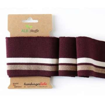 ALB STOFFE Bündchen, COLLEGE cuff me, bordeaux, weiss/gold gestreifft