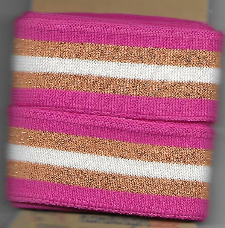 Hamburger Liebe Stripe ME Strickband, pink, gold, weiss, 95 % Bio-Baumwolle, 5 % Lurex, 200 cm