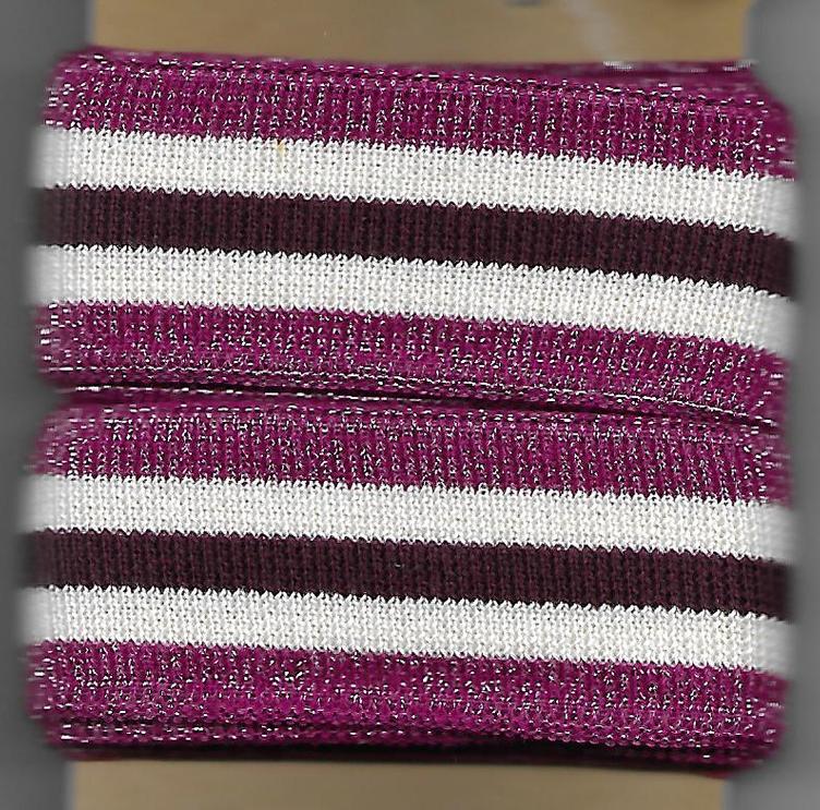 Hamburger Liebe Stripe ME Strickband, violett, weiss, bordeaux, 95 % Bio-Baumwolle, 5 % Lurex, 200 cm