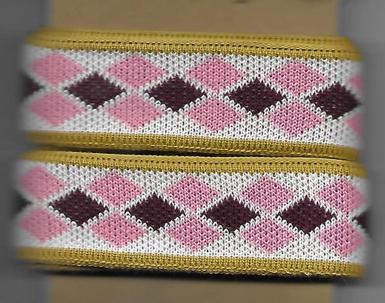 Hamburger Liebe Stripe ME Strickband, gelb, weiss mit pink und bordeaux Quadraten, 100 % Bio-Baumwolle, 200 cm