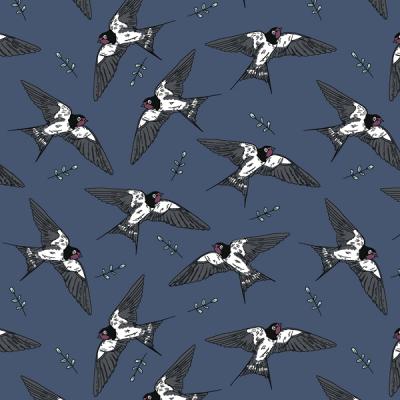 Sweatshirt, dunkelblau mit grauen Schwalben, 94 % Baumwolle, 6 % Lycra