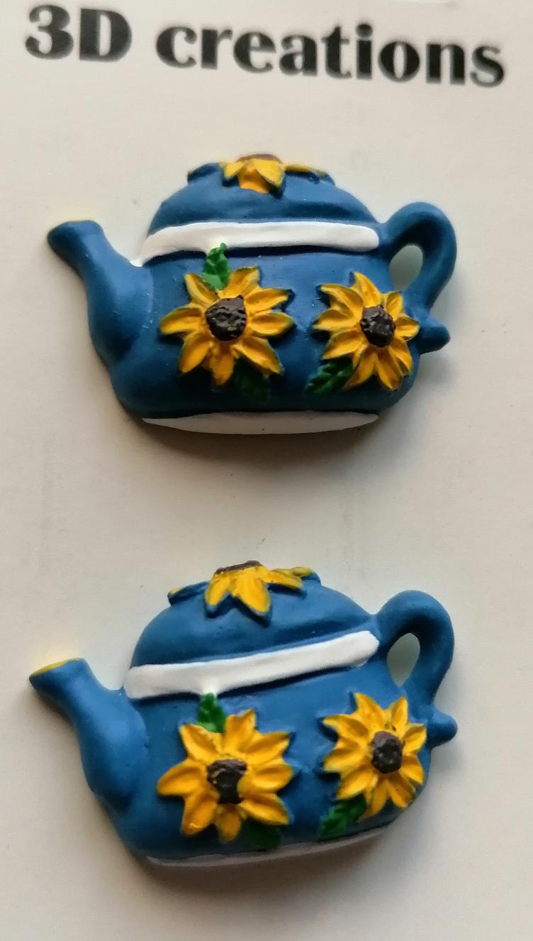 Veendam Button Fashion, Teekanne mit Sonnenblumen, 3D Creation, 2 Stk.
