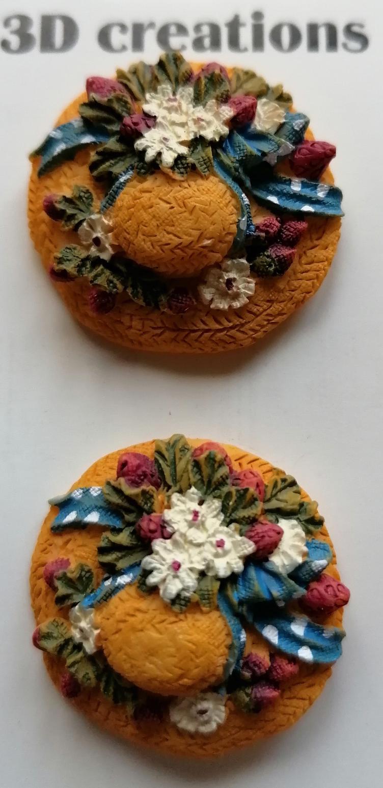 Veendam Button Fashion, Sommerhut mit Blumenkranz und Schleife, 3D Creation, 2 Stk.