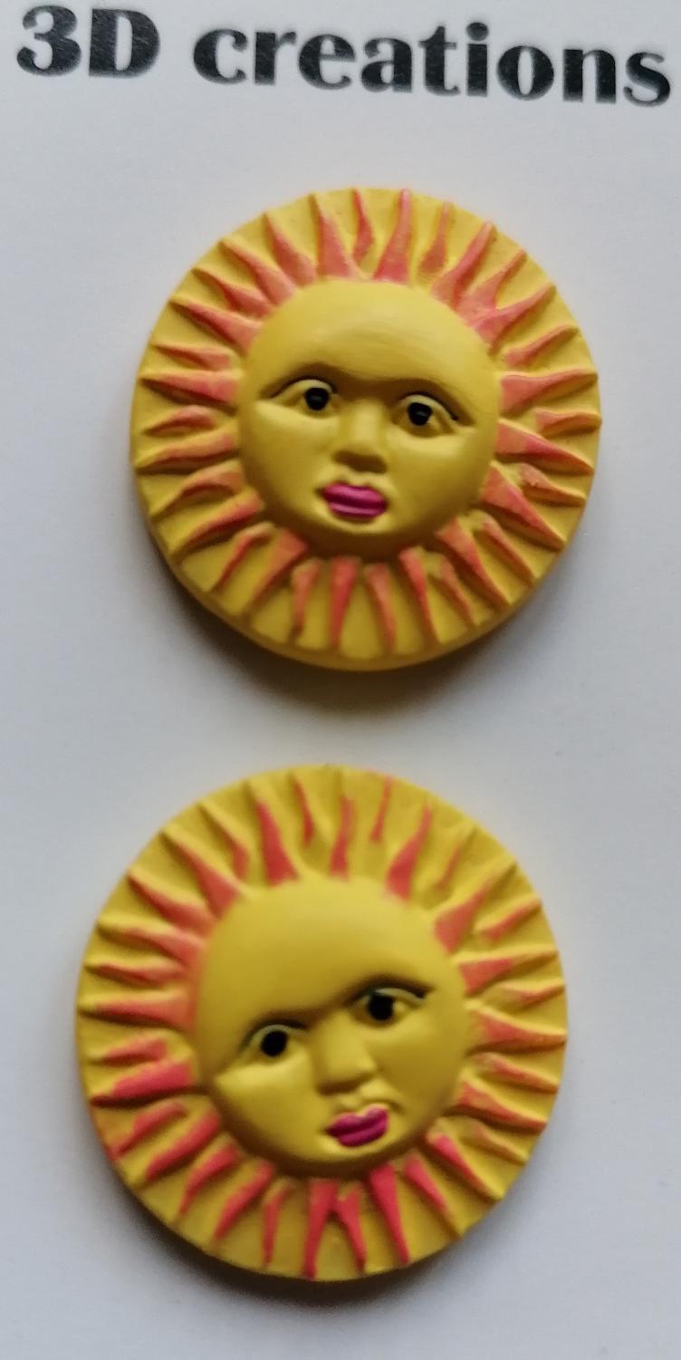Veendam Button Fashion, Sonne, 3D Creation, 2 Stk.