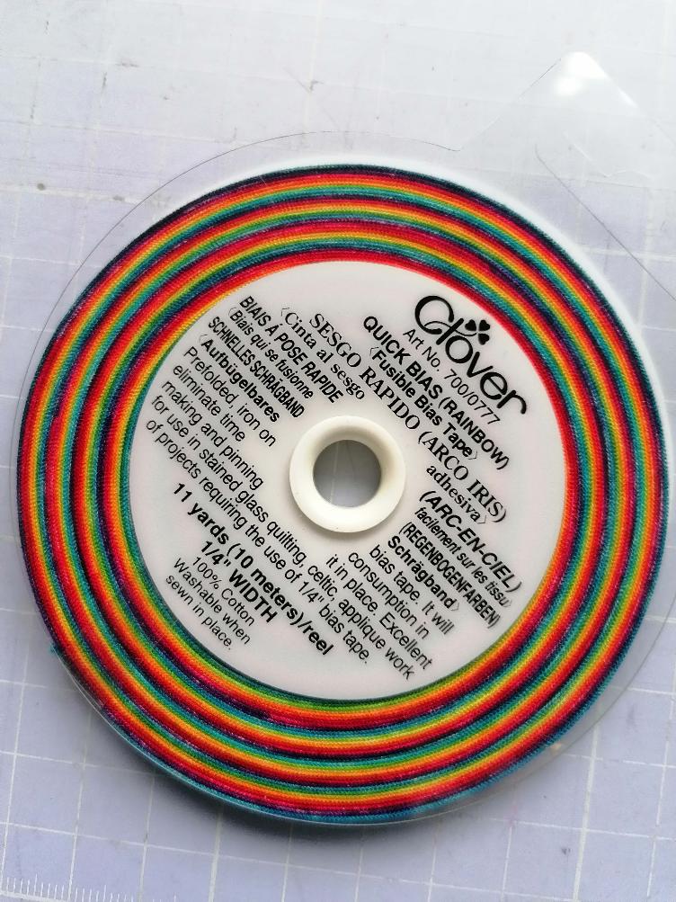 Clover Quick Bias Tape, matt, 1/4', aufbügelbares Schrägband, Regenbogen, rot, gelb, orange, grün, blau, violett
