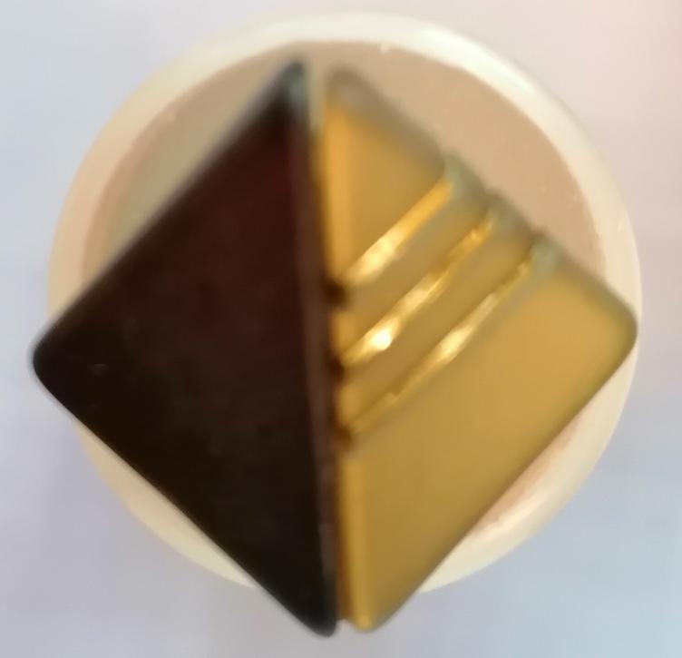 Knopf, Quadrat zweifarbig mit 3 goldigen Streifen, anthrazit/zartgold, 20mm