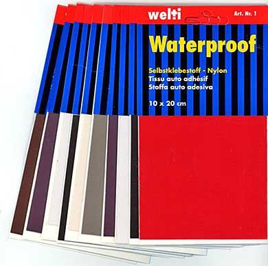 Flickstoff Waterproof Nylon selbstklebend, 10 x 20cm, dunkelblau, weiss, schwarz, rot, hellbraun, dunkelbraun, ecru