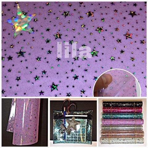 SOLIDE IRISIERENDE FOLIE, STERNEN, 100 % POLYVINYLCHLOR, FORMAT 20X34CM, MATERIALSTÄRKE 0,5MM, LILA