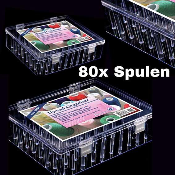 Fadenbox, farblich sortiert, für 80 Spulen, (leer), Box Transparent, Plexiglas 30X26X8.5 cm