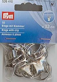 Prym Vorhang-Ringe mit Klammern, 22mm, silberfarbig, Karton mit 10 Stk.