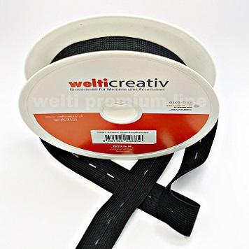 WELTICREATIV ELASTISCHES KNOPFLOCHBAND, GEHÄKELT-GEWIRKT, 25MM, SCHWARZ